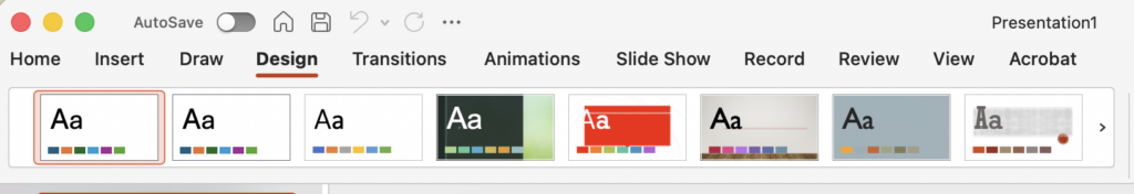 an image showing the "Design" tab within Powerpoint toolbar
